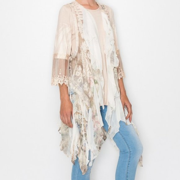 new ORIGAMI CHIFFON RUFFLE kimono vest shirt cardigan wrap SM-4XL western boho - Picture 2 of 10